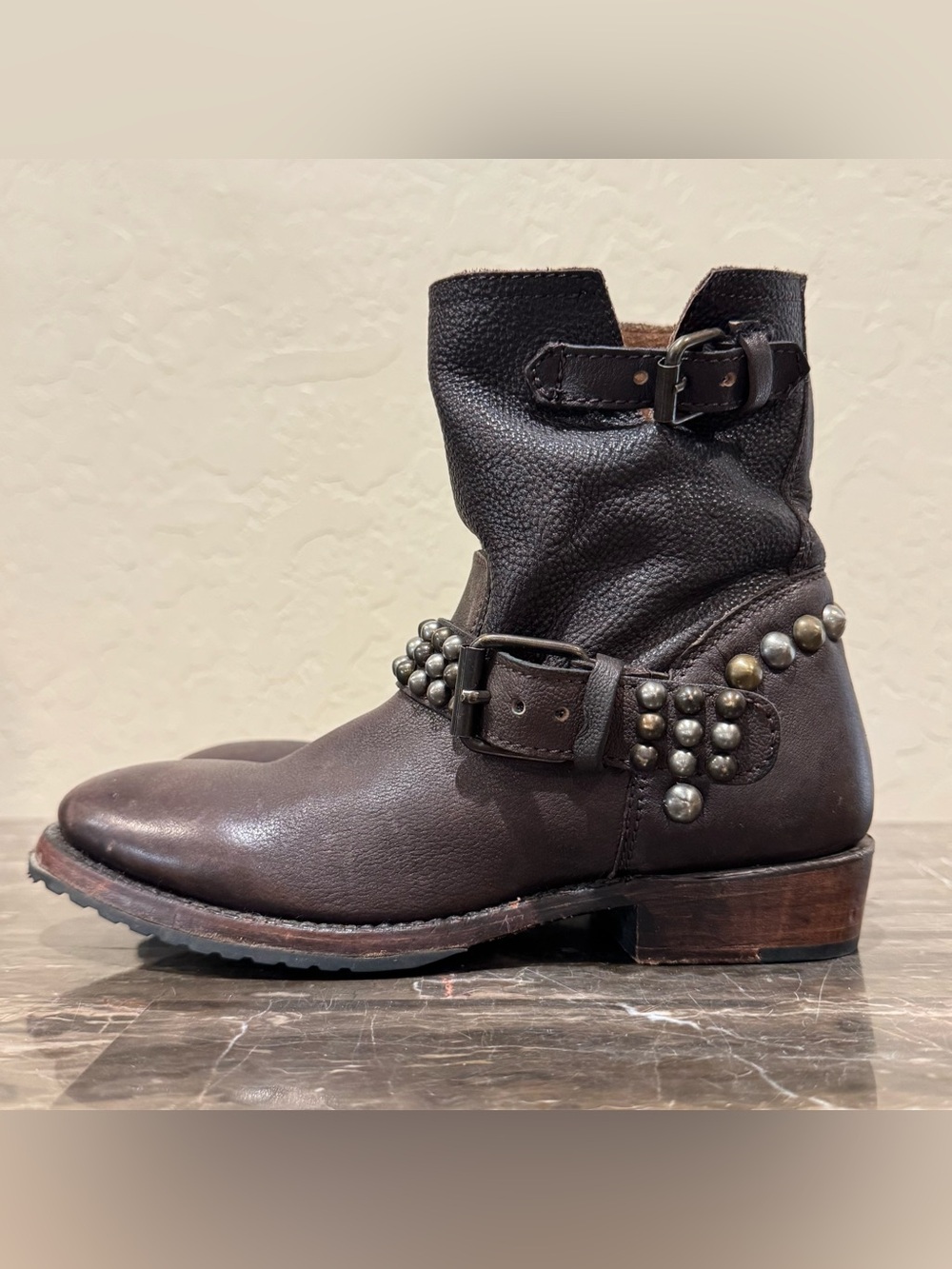 ASH Vicious Leather Studded Buckled Engineer Moto Boots